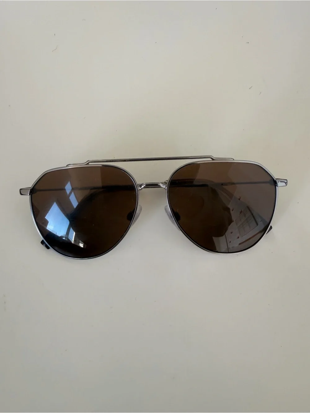 Dolce & Gabanna Aviator Sunglasses - Silver Frame with Brown Lenses
